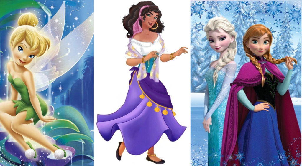 Princesas da Disney - Tinker Bell, Esmeralda, Elsa e Anna
