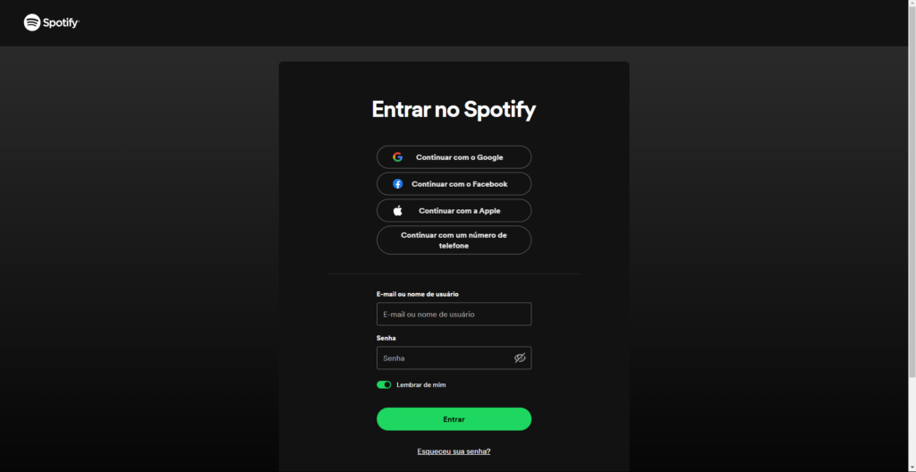 Como Assinar Spotify - Tela de Login